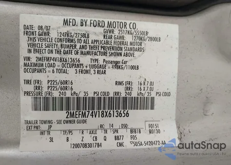 2008 Mercury Grand Marquis Gs z USA, uszkodzony, nr VIN 2MEFM74V18X613656